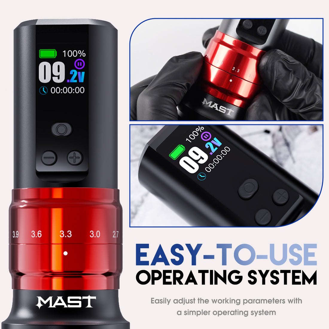 Mast Tattoo Fold2 Pro Wireless Pen Machine met 2 grip