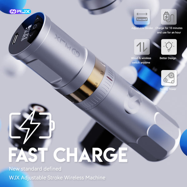WJX W3 Ultra Fast Charging Wireless Tattoo Machine Adjustable Stroke 2.4-4.2mm