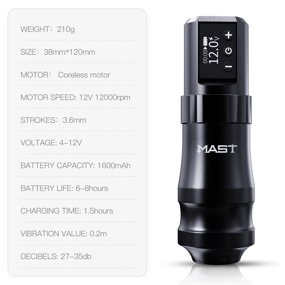 Mast Mini Wireless Pro Tattoo Pen Machine Fast Charge Battery Supply