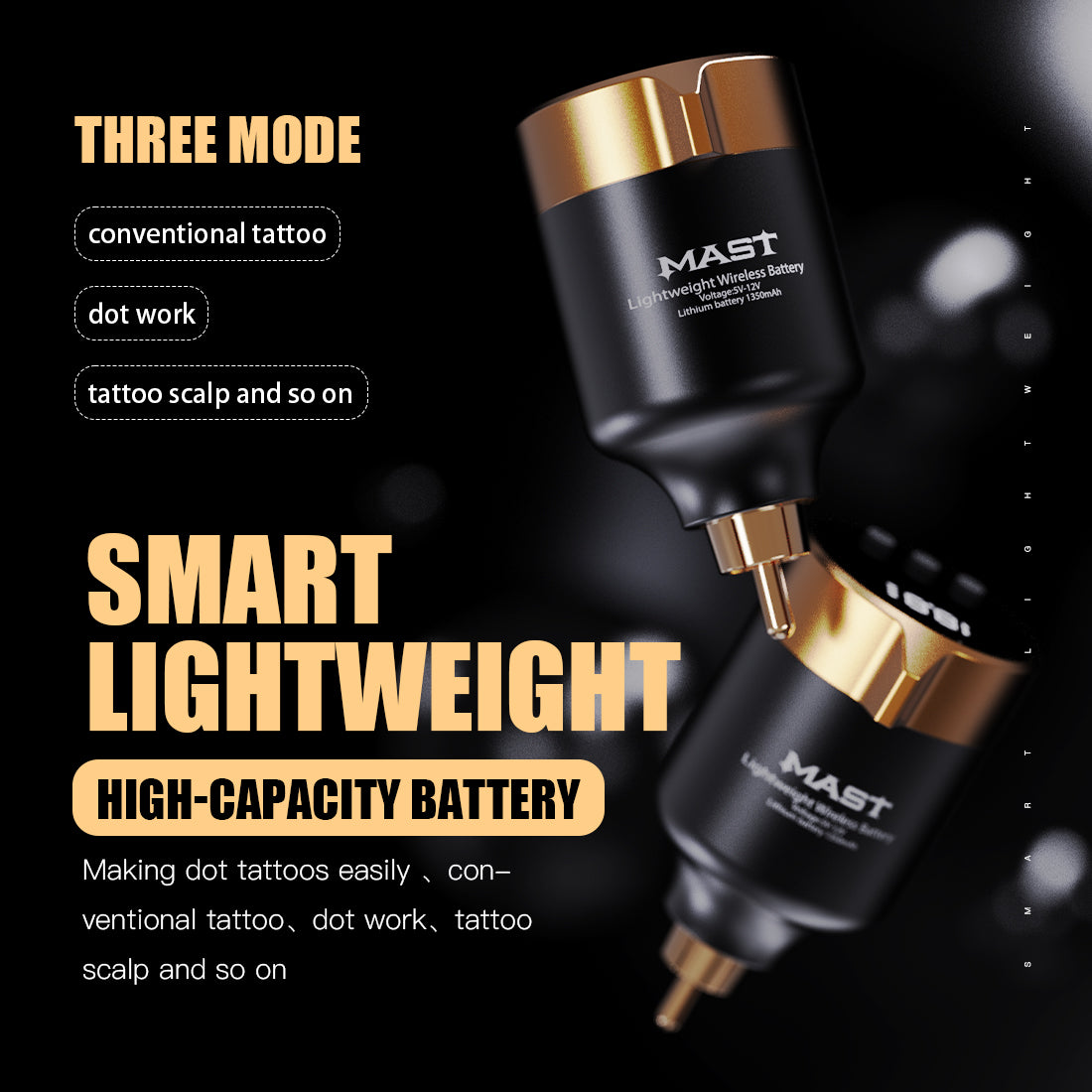 Dragonhawk T1 Wireless Battery Tattoo Power Supplies (Black Gold)