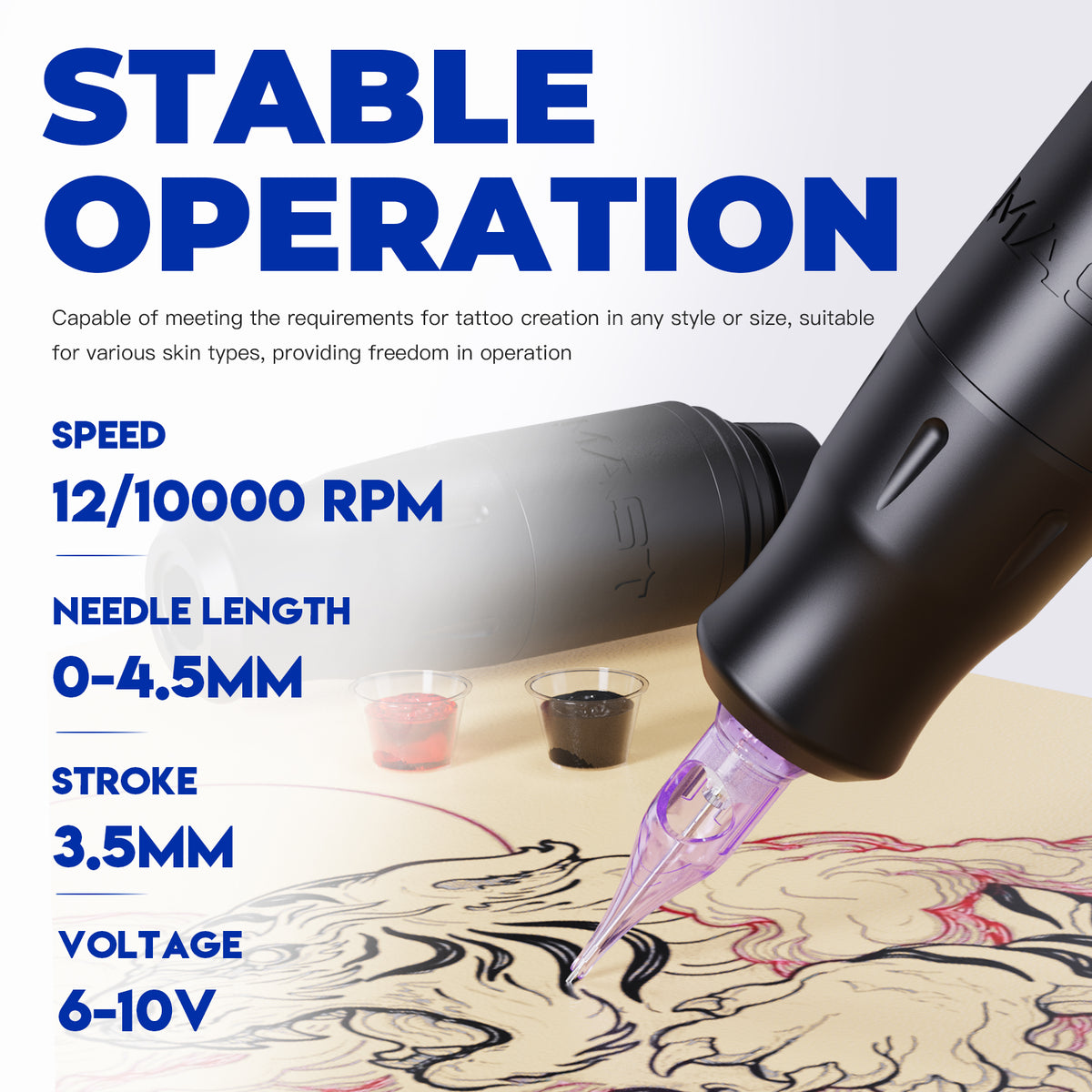 Mast Sensor2 Tattoo Gun Pen Machine Kit  Circle Tattoo Power Supply OLED Cartridegs Needles