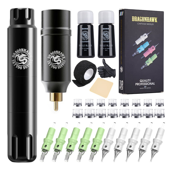 Dragonhawx S12 tatoveringsmaskine med 3,0 mm Stroke Wireless Battery Kit