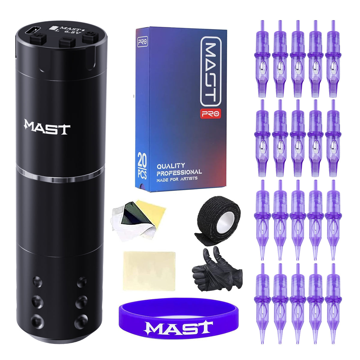 Mast A1 Tattoo Machine Wireless Tattoo Kit 20Pcs Cartridge Needles