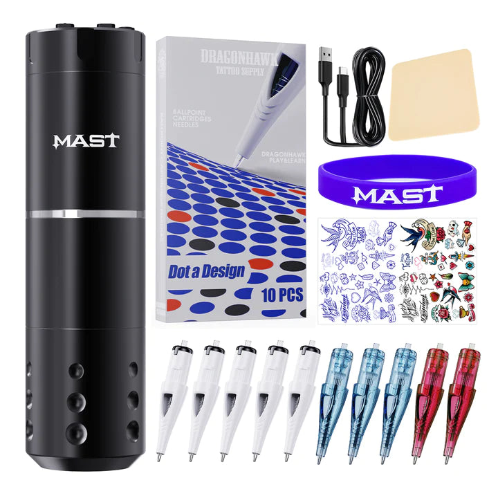 Dragonhawk Mast A1 Wireless Tattoo Pen Machine med 3,5 mm slagkit