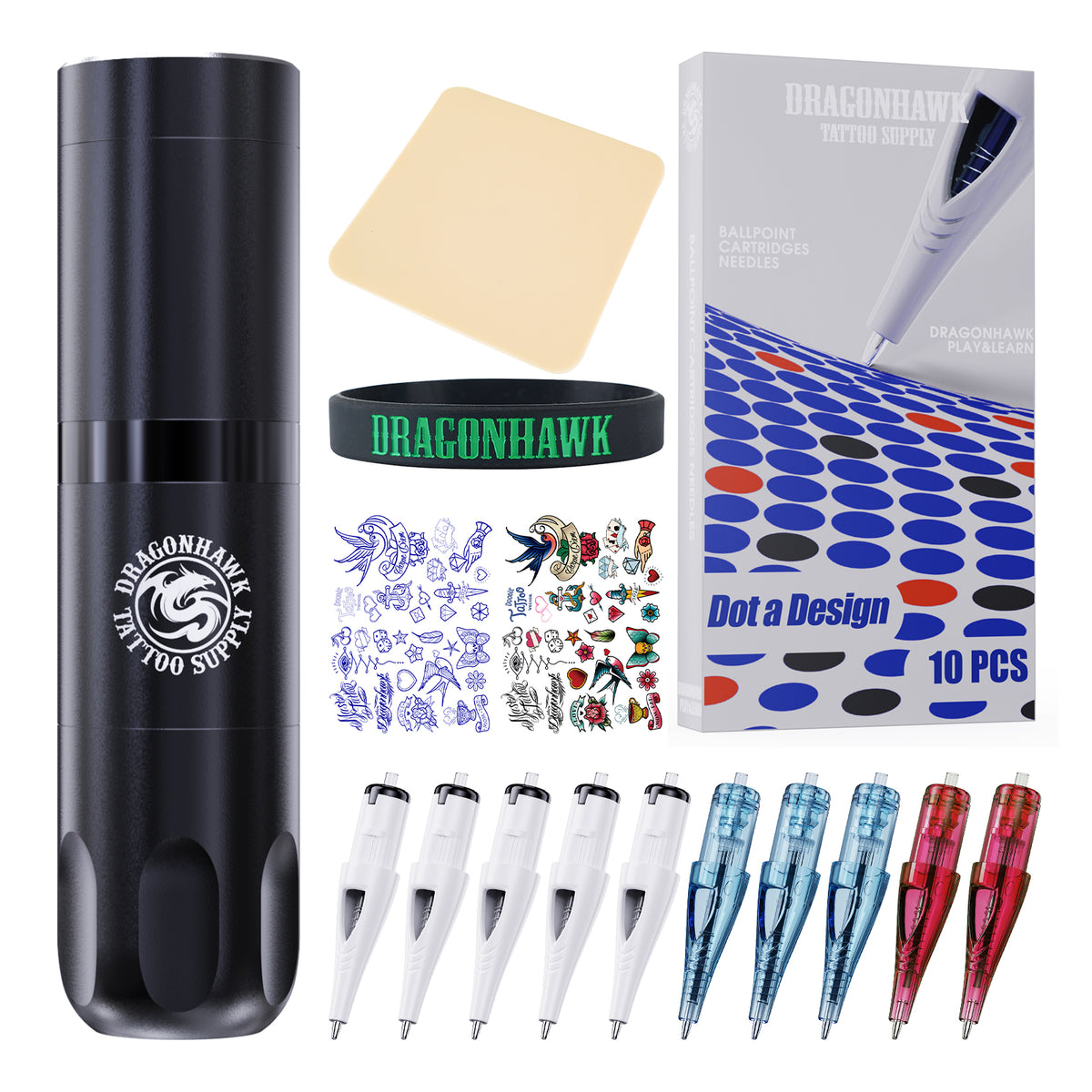 Kit de máquina de pluma inalámbrica Dragonhawk X3 con agujas de bolsas