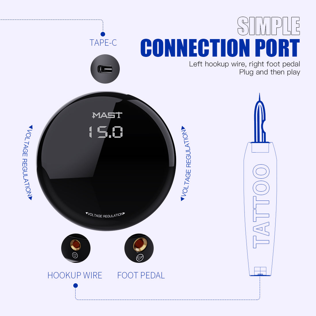 Τροφοδοσία τατουάζ του Mast Circle OLED απλή ισχύς για μηχανές τατουάζ