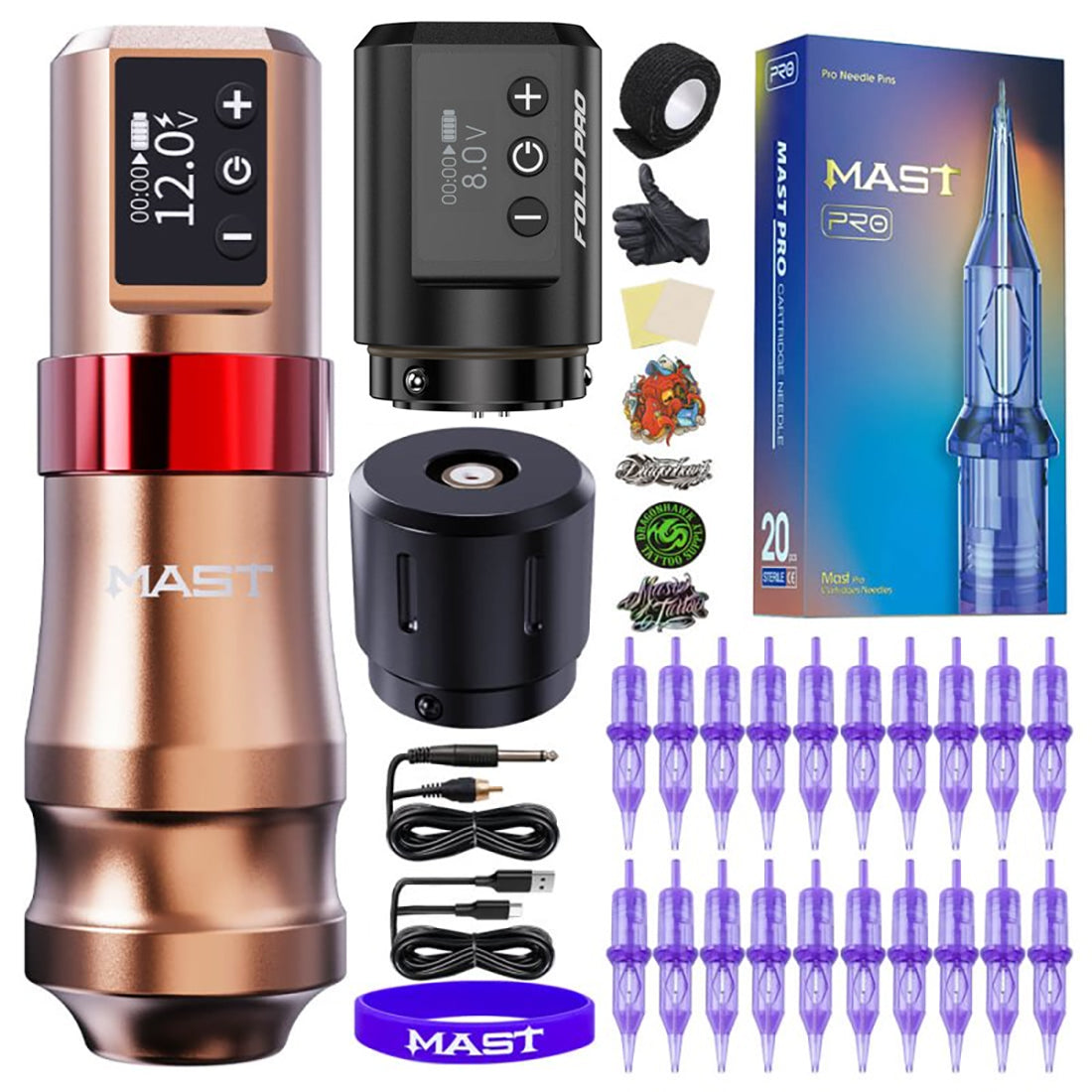 Mast Mini Wireless Tattoo Machine Kit 2 Batterien mit RCA -Teil