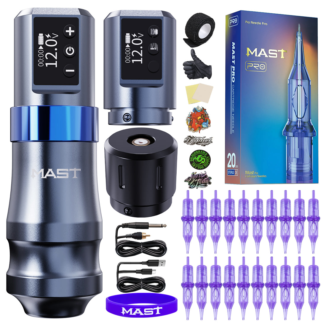 Mast Mini Wireless Tattoo Machine Kit 2 Batteries with Rca Part