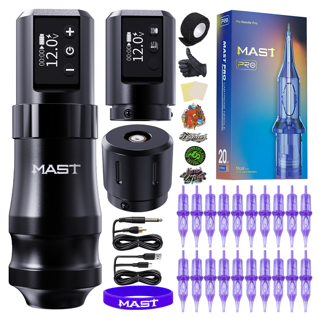 MAST Mini Wireless Tattoo Machine Kit 2 батерии с RCA част