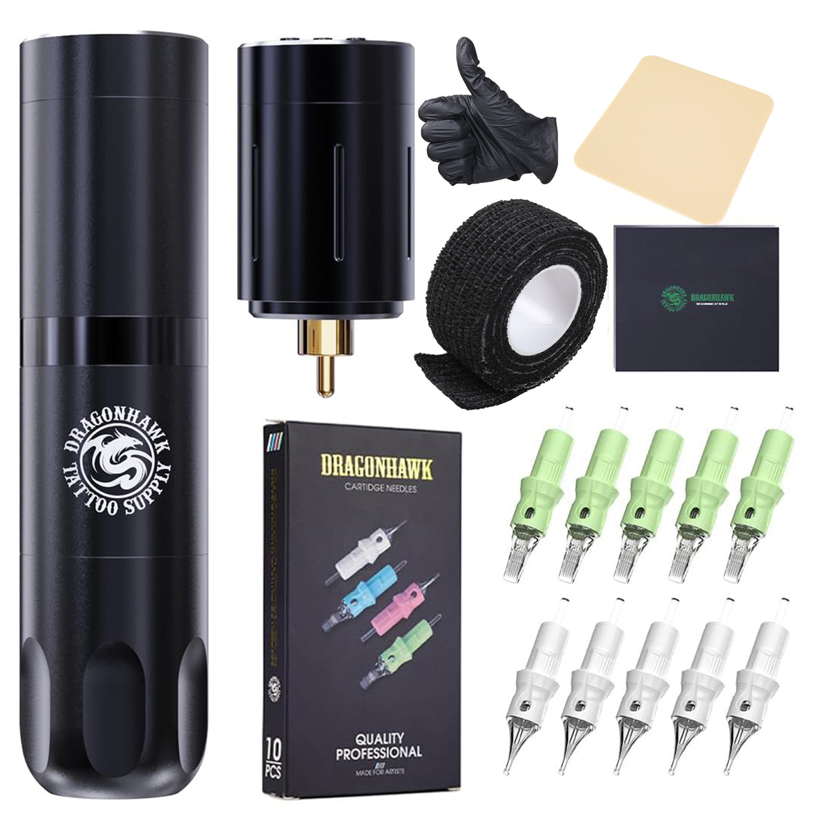 DragonHawk X3 trådlös tatueringsmaskin med 2 utbytbara batterier -kit