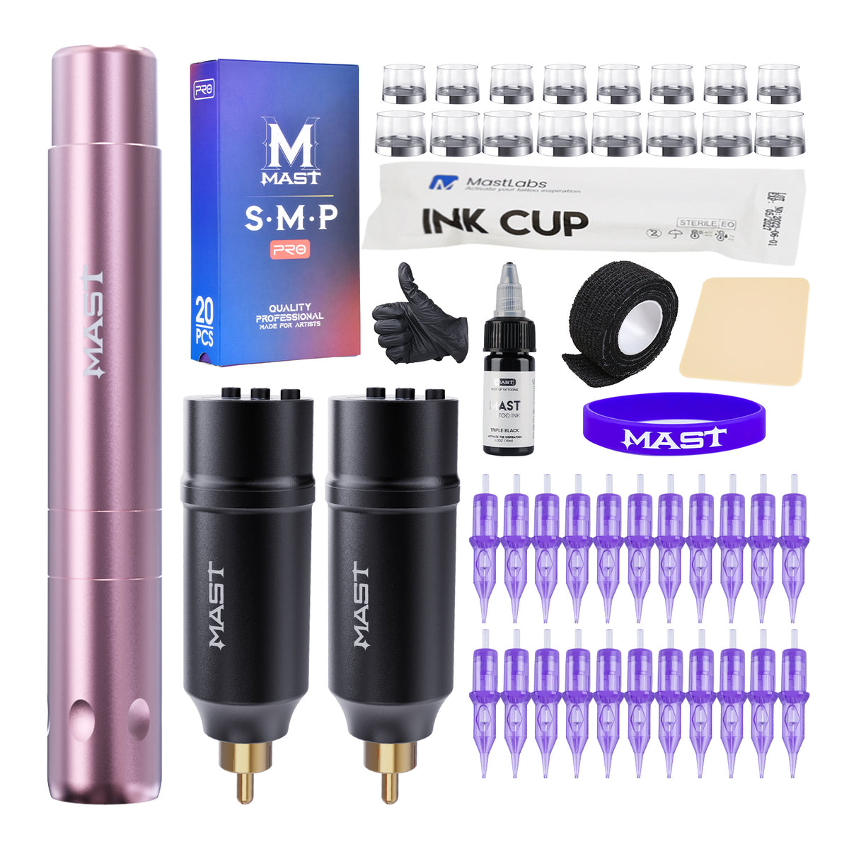 Mast Tattoo Kit Tour Air Wireless Tattoo Pen Machine Gun Kit with 2 Replaceble Batteries for Women Beauty Work