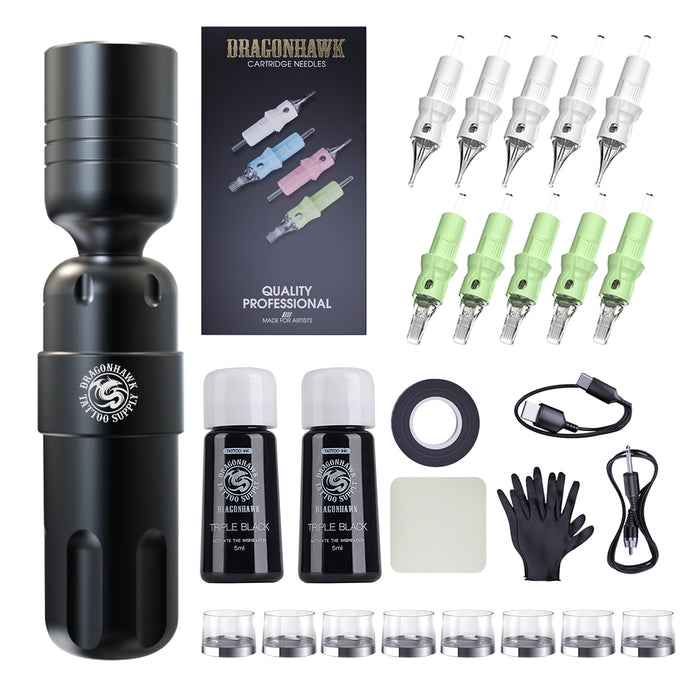 Dragonhawk S8 Wireless Tattoo Machine Kit 3.5MM Stroke With 10 Cartridges Needles