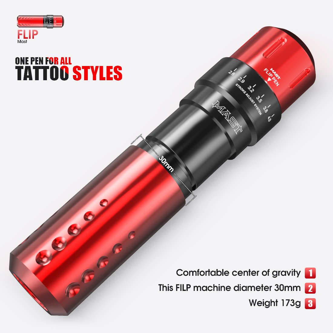 Mastro flip rotativo tatuagem caneta machine sem fio kit