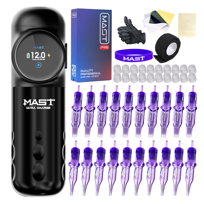 Mast Archer S Ultra Fast Charging Wireless Tattoo Kit med 20 stk patroner nåle