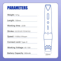 MAST P60 BEZPELEKS TATTOO PEN z 2,2 mm -3,2 mm regulowaną długość skoku