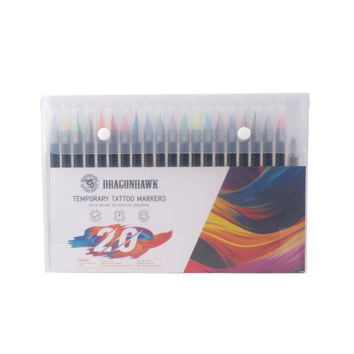 Dragonhawk Temporary Tattoo Markers Kit 20-Count Pack