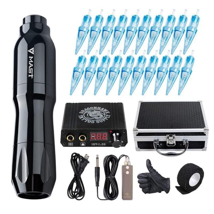 Mast Dawn Rotary Tattoo Pen Machine Kit with 20Pcs WJX Cartridges Needles and more - Dragonhawktattoos