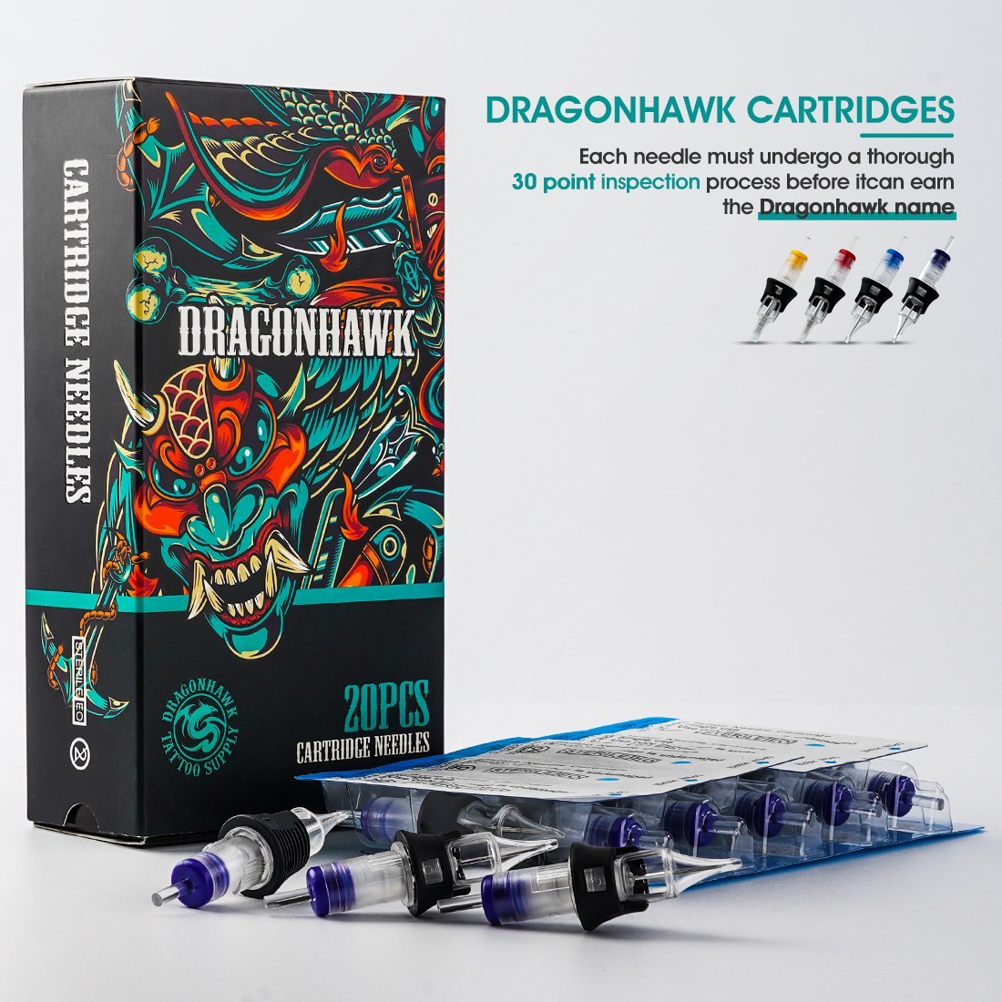 Dragonhawk Tattoo Finger Ledge Cartridges Needles 0.35mm Round Shader - Dragonhawktattoos