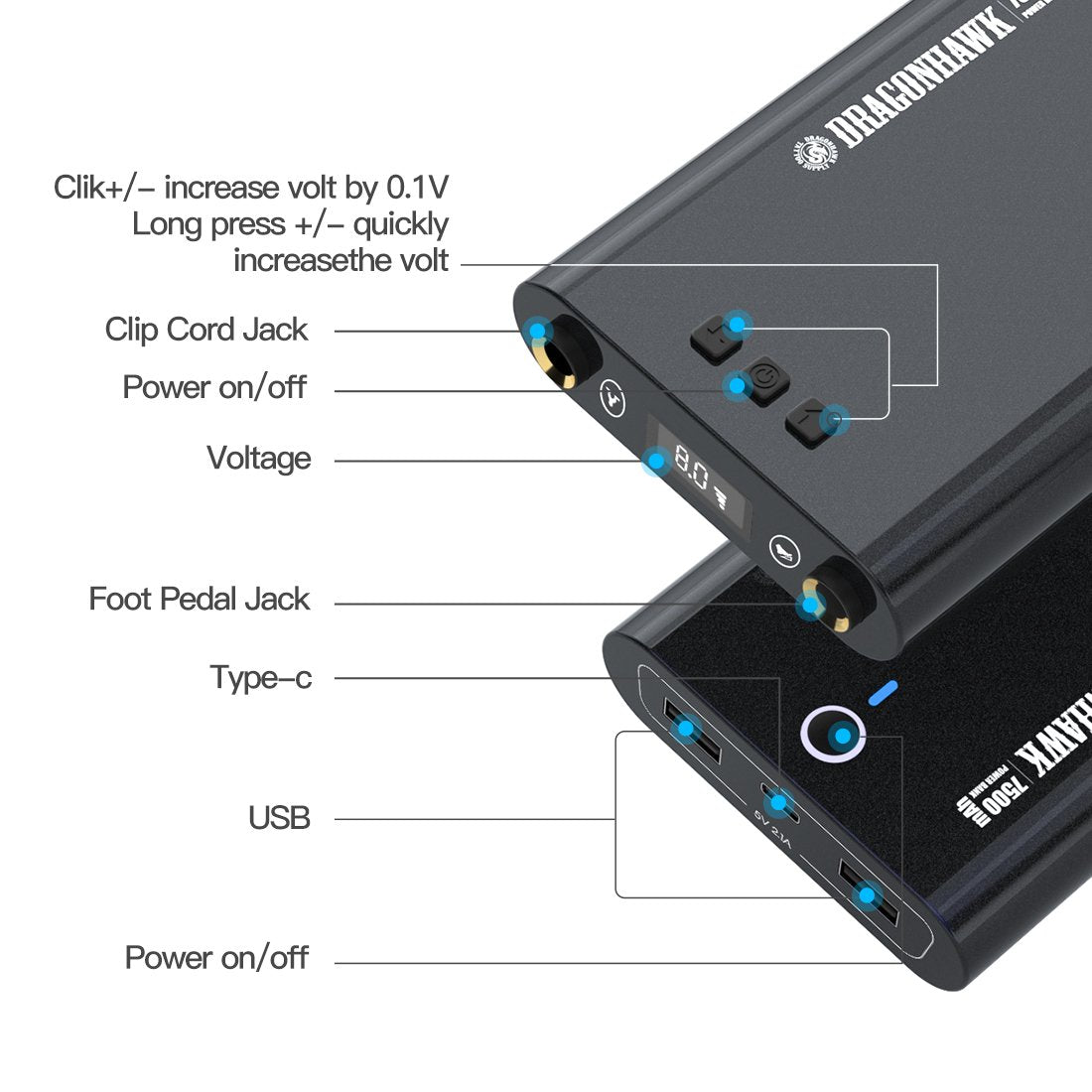 Dragonhawk Portable Charger Tattoo Power Supply - Dragonhawktattoos