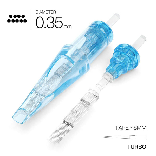 WJX-Tattoo-Patronennadeln #12 Durchmesser 0,35 mm 5 mm Taper (M-T) Turbo-Box von 20