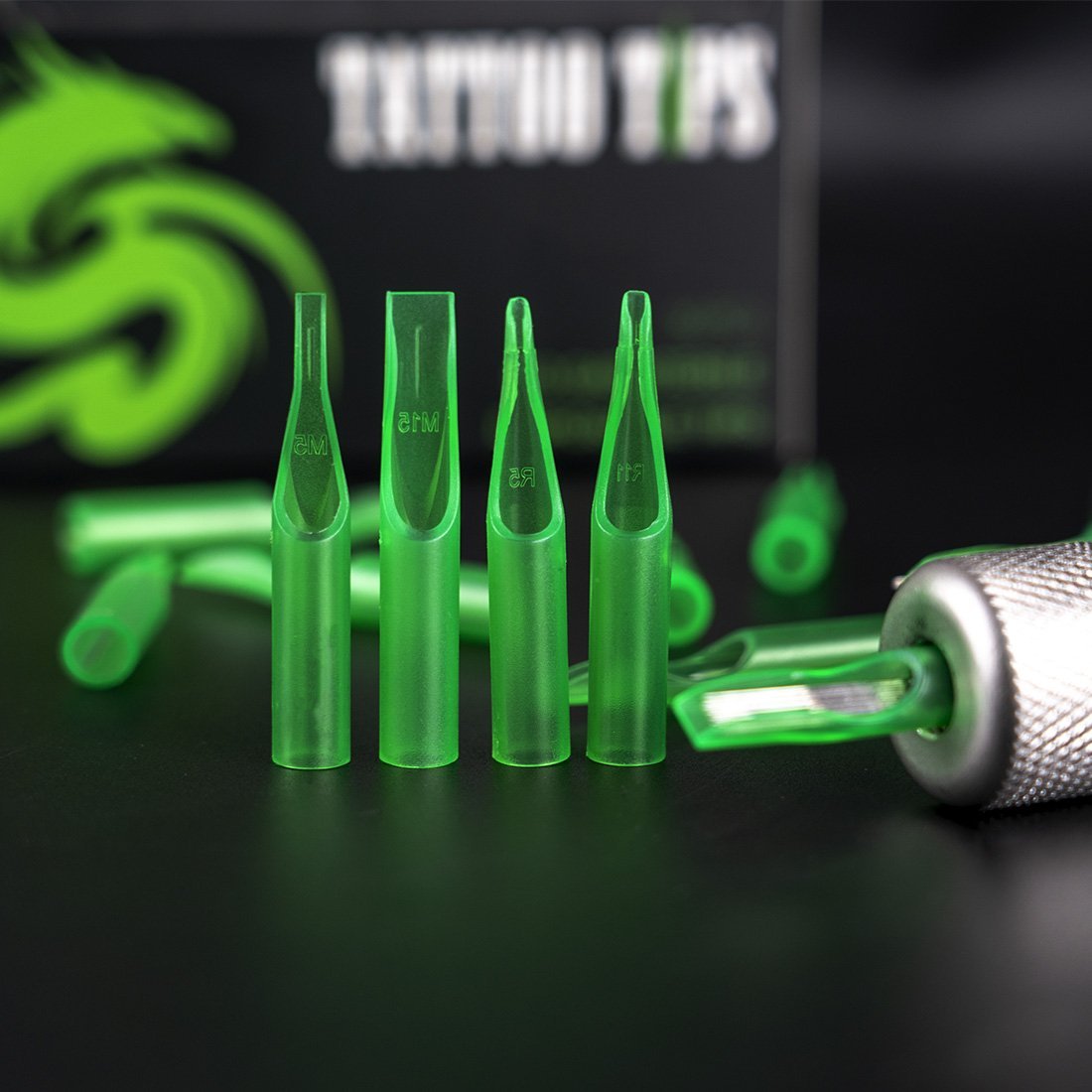 50Pcs Disposable Tattoo Tips Nozzle Tube Green Color M - Dragonhawktattoos