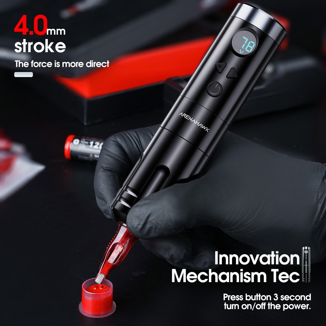 Arenahawk A-Power 4.0mm Stroke Length Wireless Rotary Tattoo Pen Machine - Dragonhawktattoos