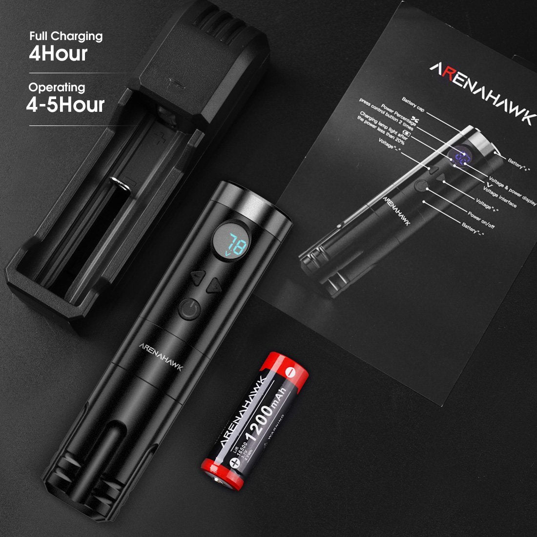 Arenahawk A-Power 4.0mm Stroke Length Wireless Rotary Tattoo Pen Machine - Dragonhawktattoos